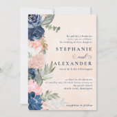Elegante perzik en blauwe bloem formele bruiloft kaart (Voorkant)