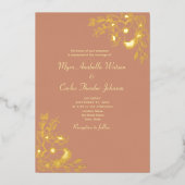 Elegante perzik en gouden bruiloft folie uitnodiging (Voorkant)