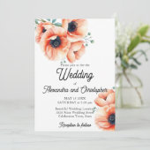 Elegante perzik en koraal papaver bloemenbruiloft kaart (Staand voorkant)