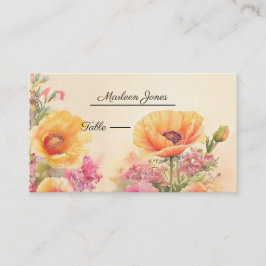 Elegante perzik en roze bloemen bruiloft plaatskaartje