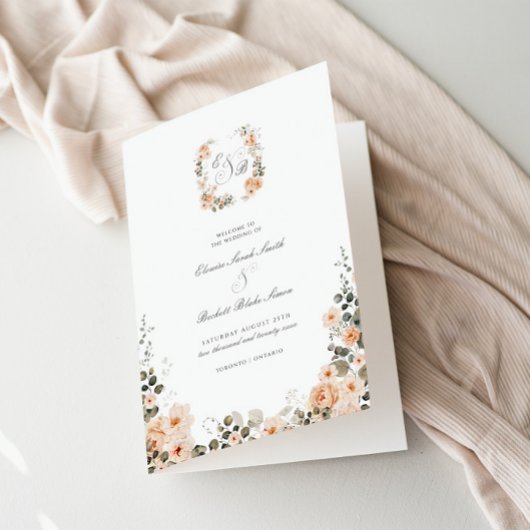 Elegante perzik en salie tuin bruiloft gevouwen programma