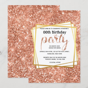 Elegante perzik goud glitter verjaardagsfeestje kaart