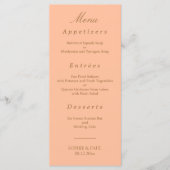 Elegante Perzik Gouden Beige Bruiloft Menu (Voorkant)