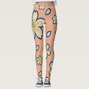 Elegante Perzik Kimono – Traditioneel Japans Bloem Leggings