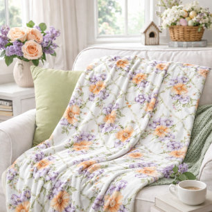 Elegante Perzik Lavendel Lente Bloemige Cottagecor Fleece Deken