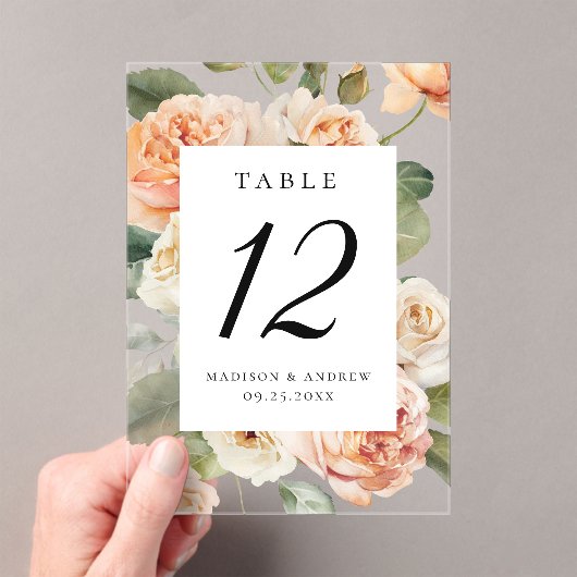 Elegante perzik Roos Acryl Trouwtafel Nummer Acryl Uitnodigingen (Insitu (Draagbaar))