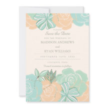 Elegante Perzik Rozen Mint Bloemen Save the Date