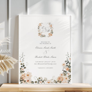 Elegante Perzik Tuin Bloemen Huwelijk Welkom Poste Poster
