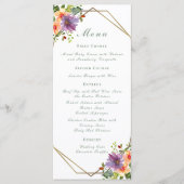 Elegante Perzik Waterverf Floral Boho Bruiloft Menu (Voorkant)