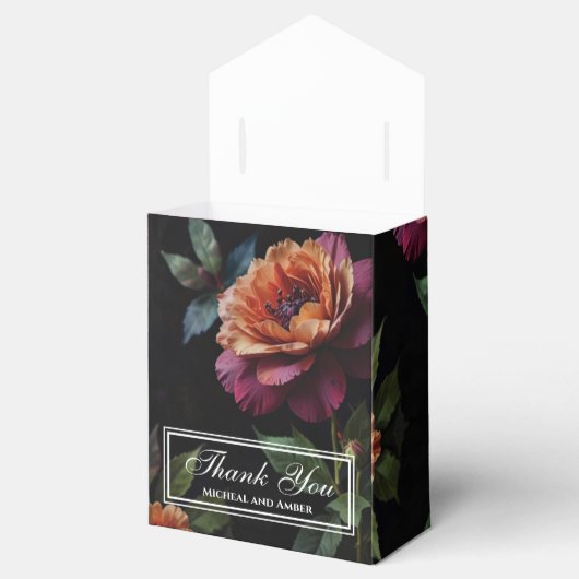 Elegante perzikkleurige rode bloemige moody boho bedankdoosjes (Geopend)