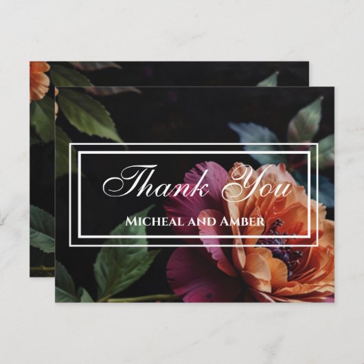 Elegante perzikkleurige rode bloemige moody boho bedankkaart (Voorkant / Achterkant)