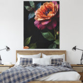 Elegante  perzikkleurige rode bloemige moody boho canvas afdruk (Insitu (Slaapkamer))