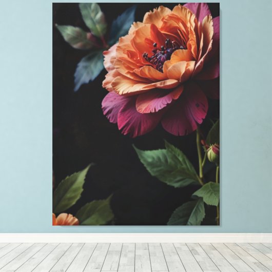 Elegante  perzikkleurige rode bloemige moody boho canvas afdruk (Insitu (Houten vloer))