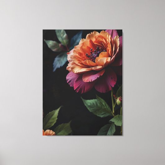 Elegante  perzikkleurige rode bloemige moody boho canvas afdruk (Voorkant)