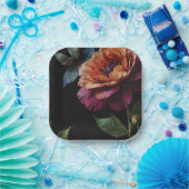 Elegante  perzikkleurige rode bloemige moody boho papieren bordje (Feest)