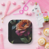 Elegante  perzikkleurige rode bloemige moody boho papieren bordje (Feest)