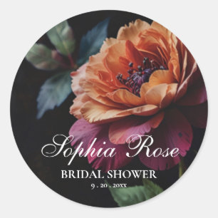 Elegante  perzikkleurige rode bloemige moody boho ronde sticker