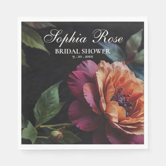 Elegante perzikkleurige rode bloemige moody boho servet (Voorkant)