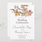 Elegante perzikkleurige roze waterverf bloemenbrui kaart (Voorkant / Achterkant)