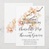 Elegante perzikkleurige roze waterverf bloemenbrui kaart (Voorkant / Achterkant)