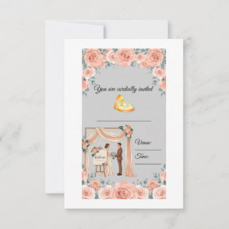 Elegante perzikroze bloemige trouwuitnodiging save the date