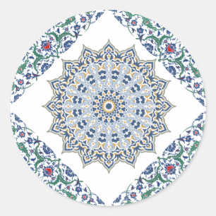 Elegante Perzisch Blauwe Arabesque Oriëntaalse Dec Ronde Sticker