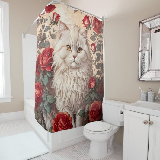 Elegante  Perzische kat met Rozen Douchegordijn (In situ)