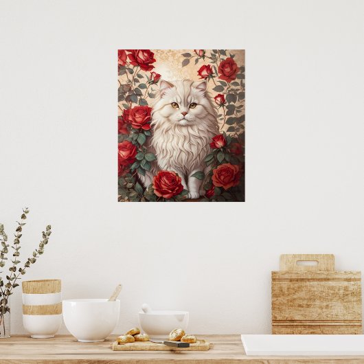 Elegante  Perzische kat met Rozen Poster (Keuken)