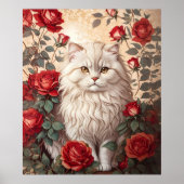 Elegante Perzische kat met Rozen Poster (Voorkant)