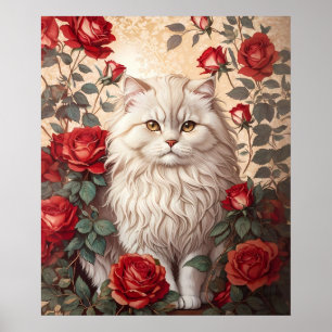 Elegante  Perzische kat met Rozen Poster