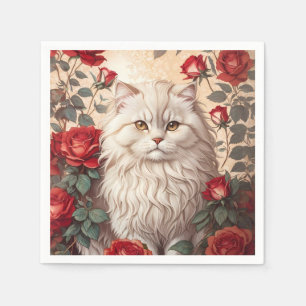 Elegante Perzische kat met Rozen Servet