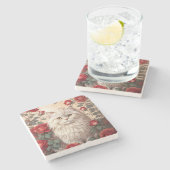 Elegante  Perzische kat met Rozen Stenen Onderzetter (Zijkant)