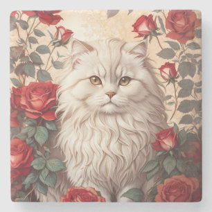 Elegante Perzische kat met Rozen Stenen Onderzetter
