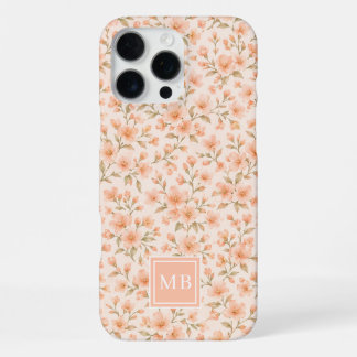 Elegante Perzsoonlijke Initialen Roze Bloemen iPhone 16 Pro Max Hoesje