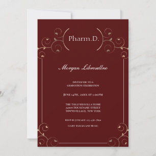 Elegante Pharm.D Goud Bourgondië Afstudeerfeest Kaart