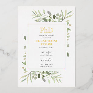 Elegante PhD-graad groene foto afstuderen goud Folie Uitnodiging