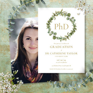 Elegante PhD-graad Guirlande Foto Afstudeerfeest Kaart