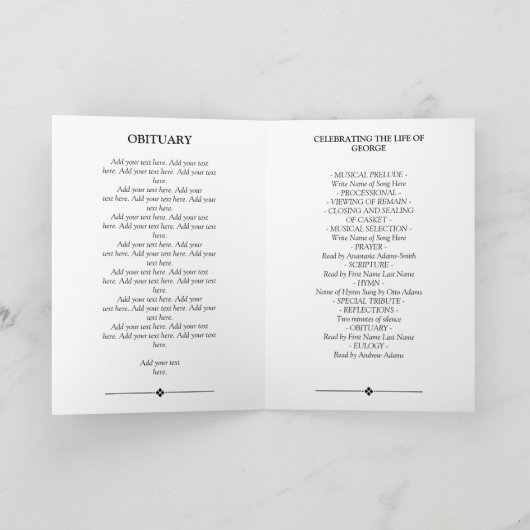 Élégante photo Célébration du programme funéraire (Intérieur)