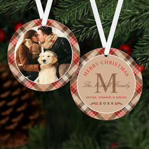 Élégante photo de Noël avec monogramme et tartan é
