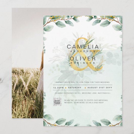 Élégante PHOTO Faire-part de mariage QR CODE (Devant / Derrière)