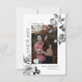 Élégante Photo Fleurs Noir & Blanc Save The Date (Devant)