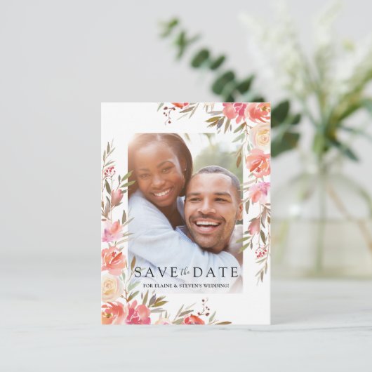 Élégante Photo Fleurs Rose Saumon Faire-Part de Ma (Debout devant)