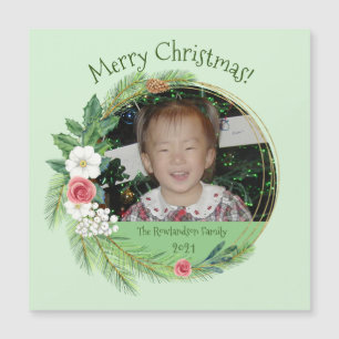 Élégante photo florale ronde carte magnétique de N