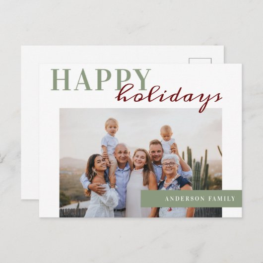 Elégante photo Happy Holidays Family Carte postale (Devant / Derrière)
