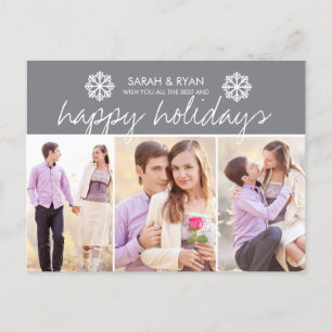 Elégante Photo Happy Holidays Grey Stripe Carte po