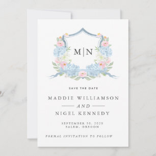 Élégante Photo Monogramme Bleu Save the Date