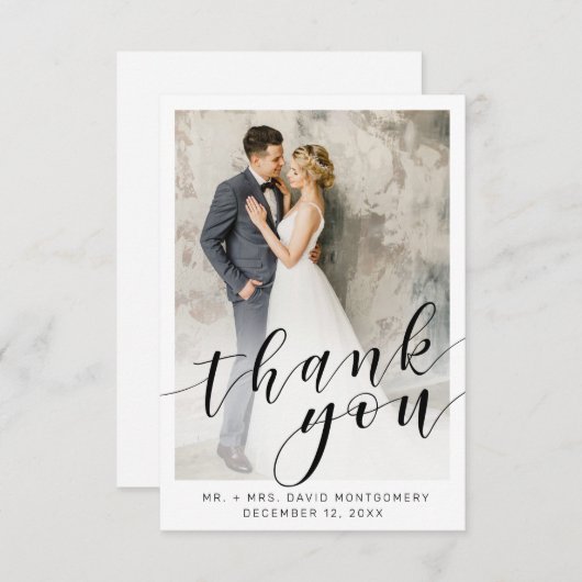 Élégante photo noir Script blanc Mariage Merci (Devant / Derrière)