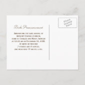 Elégante photo Nouveau-né bébé pieds Faire-part de (Dos)