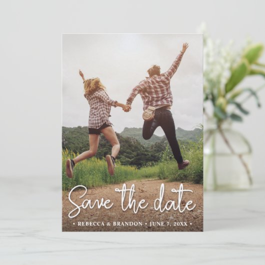 Élégante Photo Recto-Verso de Save The Date Rustiq (Debout devant)