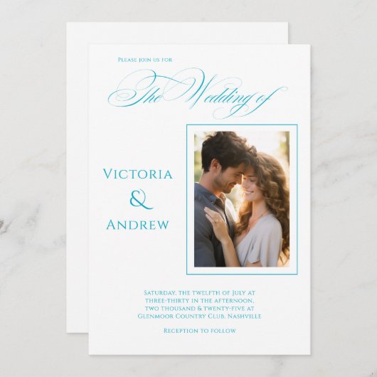 Elégante Photo Turquoise Moderne Faire-part de mar (Devant / Derrière)